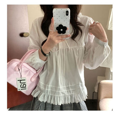 Elegant Lace Collar Long Sleeve Shirt