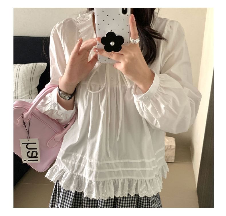 Elegant Lace Collar Long Sleeve Shirt