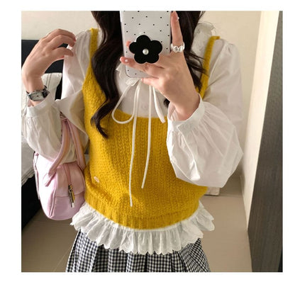 Elegant Lace Collar Long Sleeve Shirt