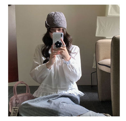 Elegant Lace Collar Long Sleeve Shirt