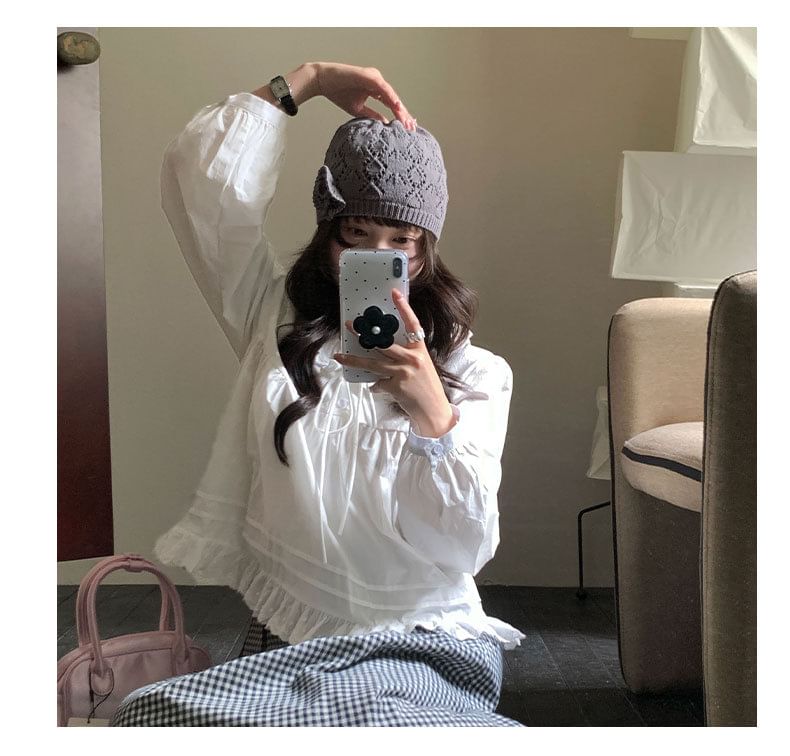 Elegant Lace Collar Long Sleeve Shirt