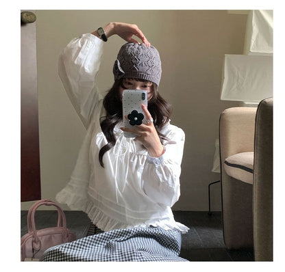 Elegant Lace Collar Long Sleeve Shirt