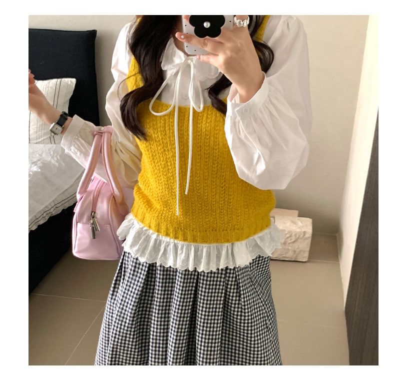 Elegant Lace Collar Long Sleeve Shirt