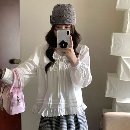Elegant Lace Collar Long Sleeve Shirt