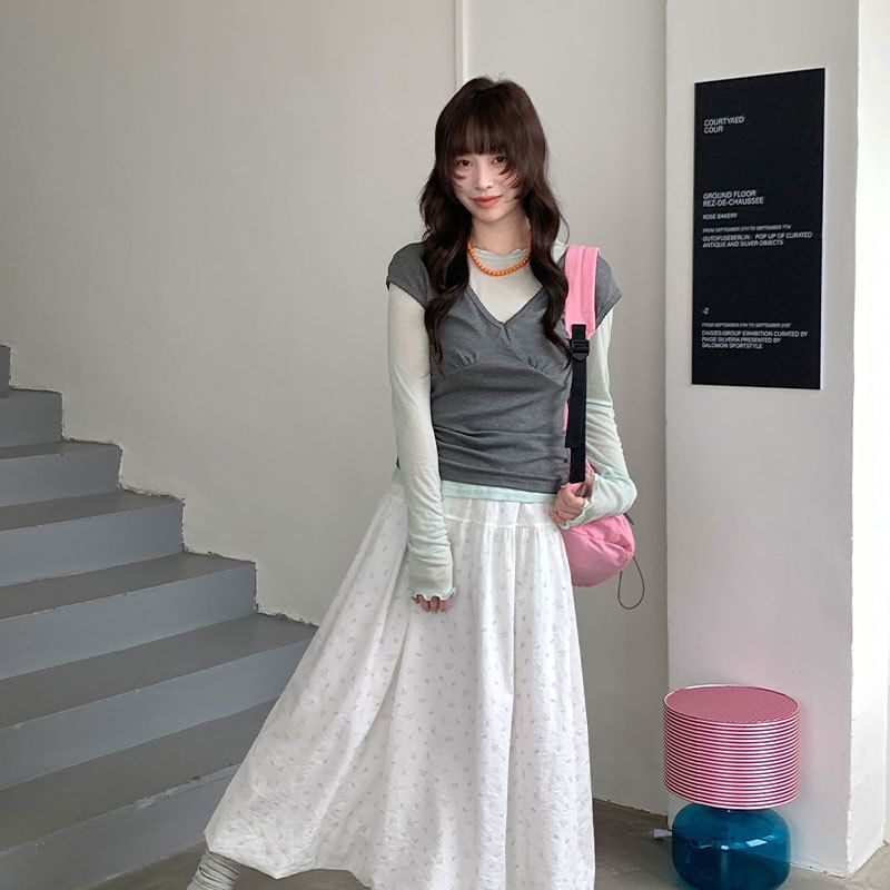 Slim Fit Cap Sleeve V-Neck Tee
