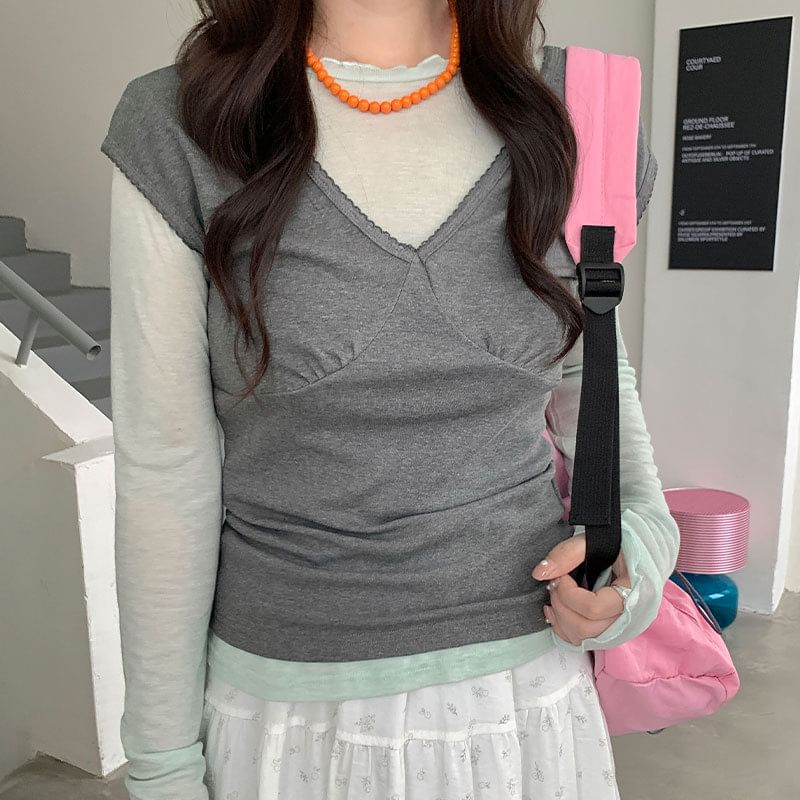 Slim Fit Cap Sleeve V-Neck Tee