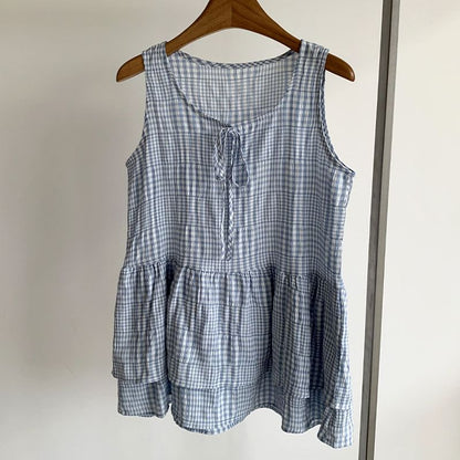 Tie Front Layered Plaid Tunic