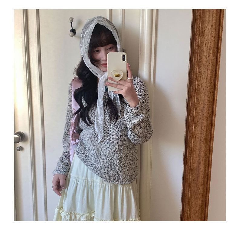 Cozy Long Sleeve Melange Knit Pullover