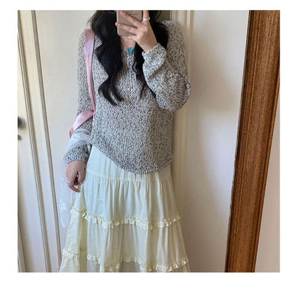 Cozy Long Sleeve Melange Knit Pullover