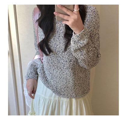 Cozy Long Sleeve Melange Knit Pullover