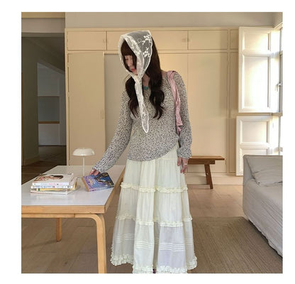 Cozy Long Sleeve Melange Knit Pullover