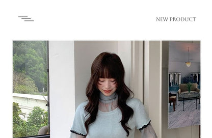 Contrast Trim Lettuce Edge Knit Top