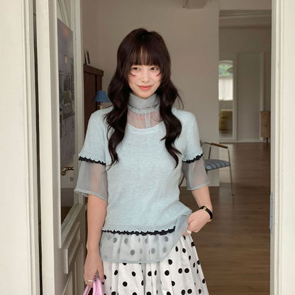 Contrast Trim Lettuce Edge Knit Top
