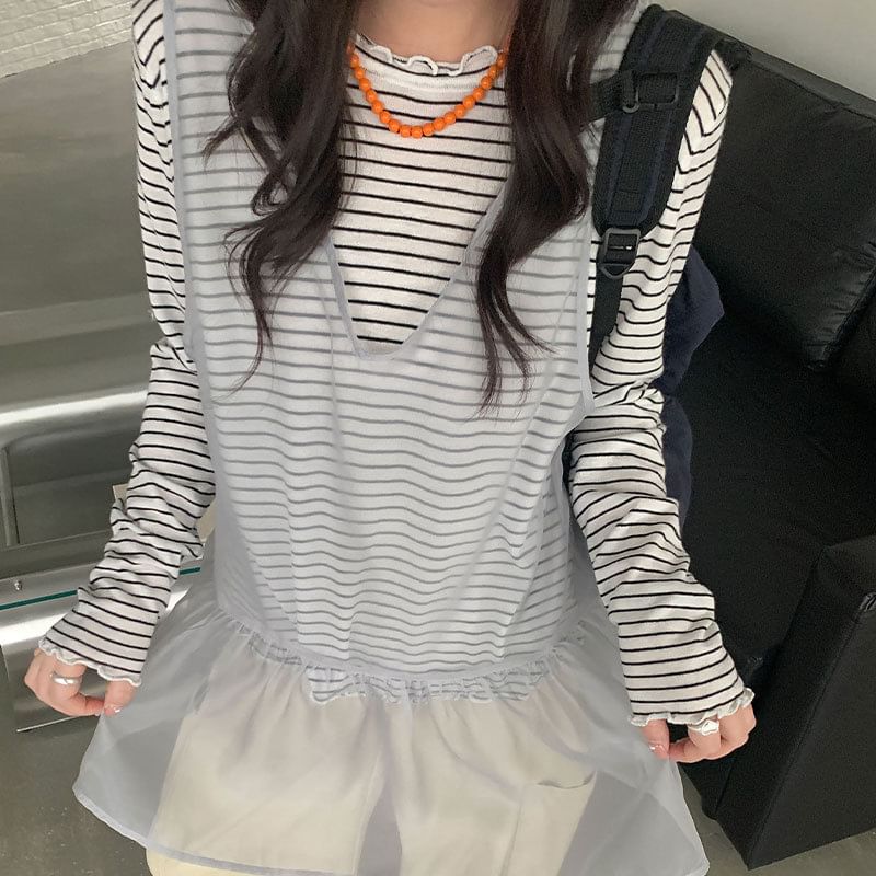 Mesh V-Neck Sleeveless Tunic