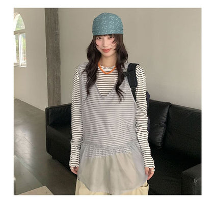 Mesh V-Neck Sleeveless Tunic