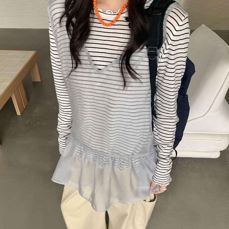 Mesh V-Neck Sleeveless Tunic