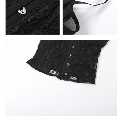 Spaghetti Strap Lace Hook And Eye Mini Bodycon Dress