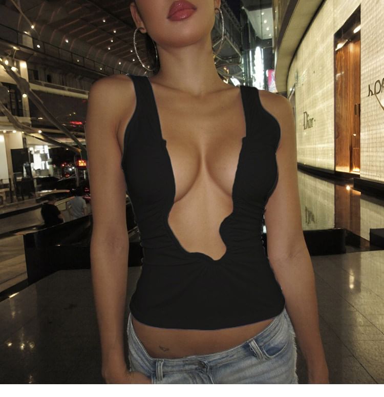 Deep V Neck Plain Tank Top