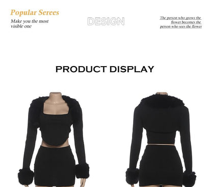 Furry Trim Crop Top and Mini Skirt Set