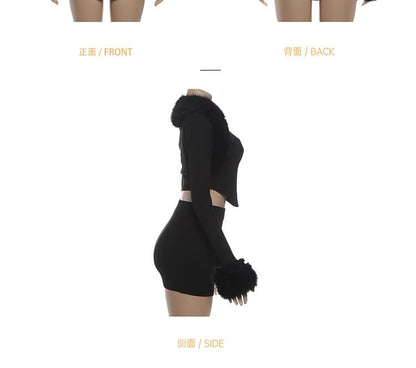 Furry Trim Crop Top and Mini Skirt Set