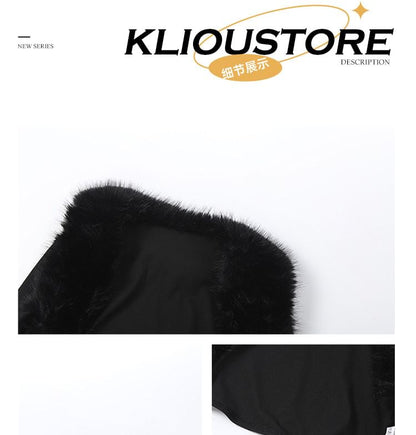 Furry Trim Crop Top and Mini Skirt Set