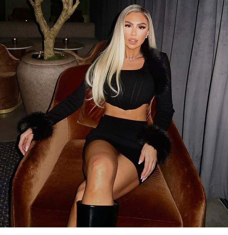 Furry Trim Crop Top and Mini Skirt Set