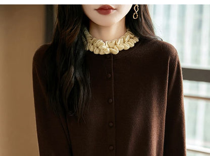 Plain Ruffle Trim Button-Up Cardigan