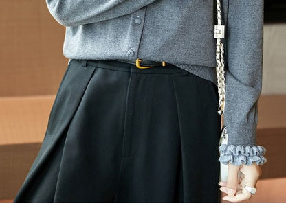 Plain Ruffle Trim Button-Up Cardigan