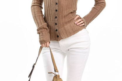 Collared Plain Ribbed Cardigan