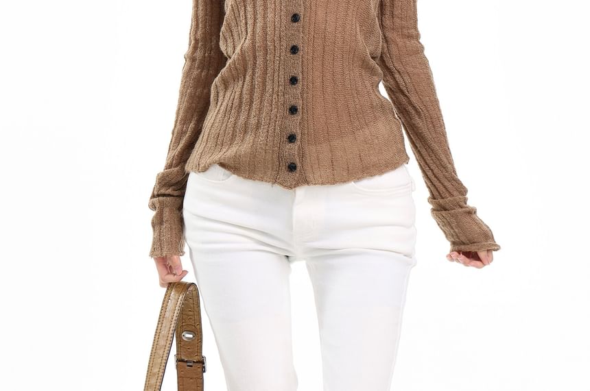 Collared Plain Ribbed Cardigan