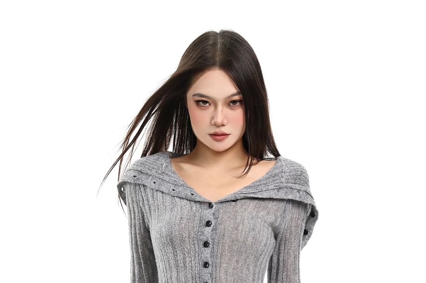 Collared Plain Ribbed Cardigan