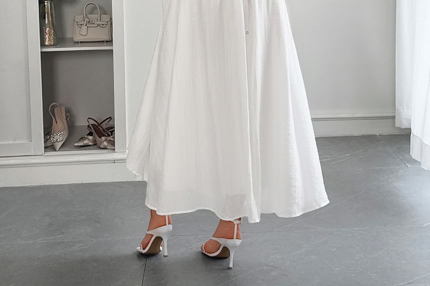 Spaghetti Strap Plain Slim-Fit Maxi A-Line Dress
