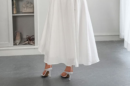 Spaghetti Strap Plain Slim-Fit Maxi A-Line Dress