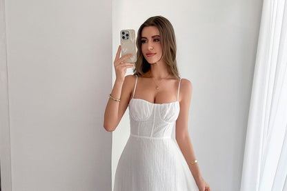 Spaghetti Strap Plain Slim-Fit Maxi A-Line Dress