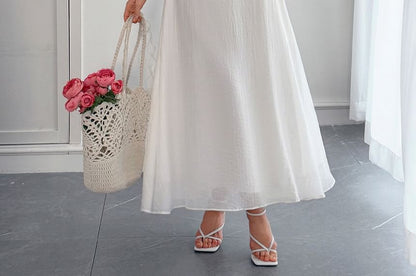 Spaghetti Strap Plain Slim-Fit Maxi A-Line Dress