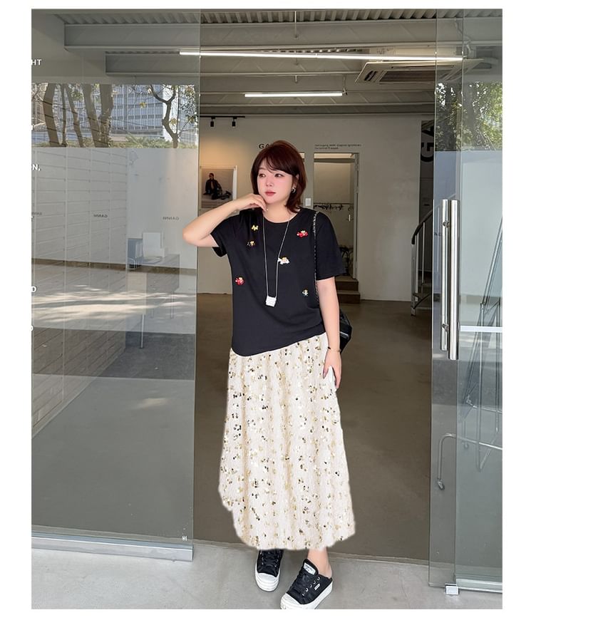 Black Sequin High Waist A-Line Midi Skirt - Altfashion Shop