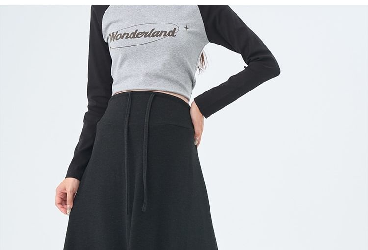 Black Maternity Maxi Skirt with Drawstring Waist - Altfashion Shop