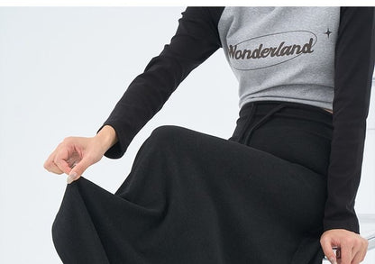 Black Maternity Maxi Skirt with Drawstring Waist - Altfashion Shop