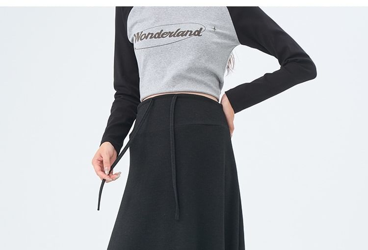 Black Maternity Maxi Skirt with Drawstring Waist - Altfashion Shop