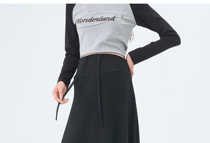 Black Maternity Maxi Skirt with Drawstring Waist - Altfashion Shop