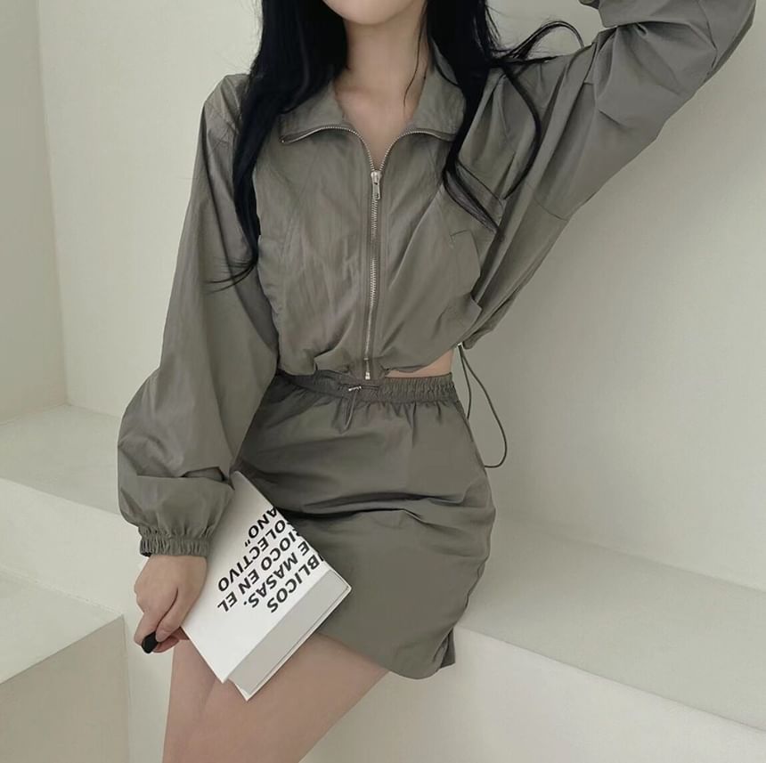 Black Crop Jacket & Mini Skirt Set - Altfashion Shop