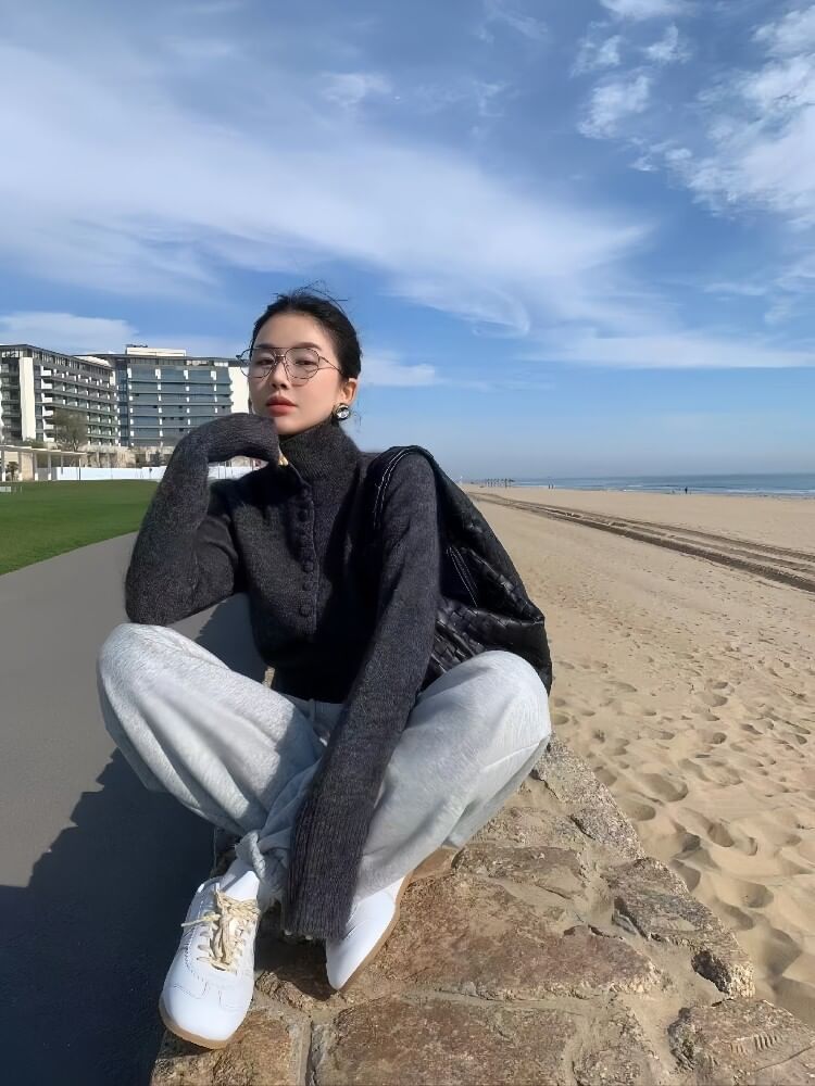 Turtleneck Button-Up Plain Cardigan
