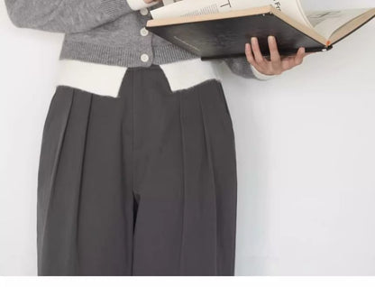 Mock Two-Piece V-Neck Two Tone Button-Up Cardigan