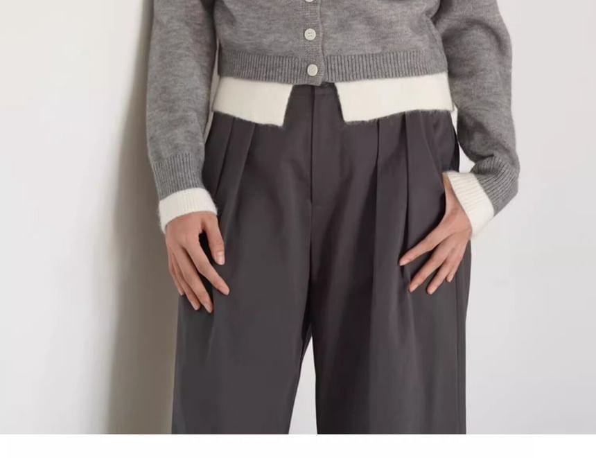 Mock Two-Piece V-Neck Two Tone Button-Up Cardigan