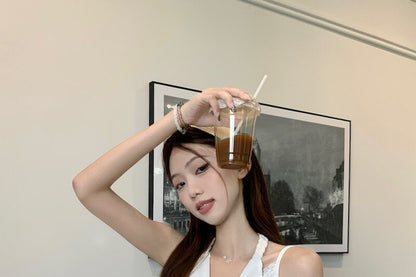 Lace Panel Ruched Back Crop Top