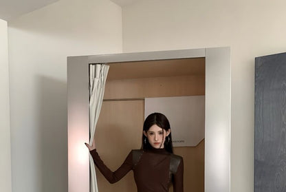 Studded Sheer Panel Turtleneck Tee