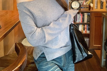 Off-Shoulder Button Slit Tee