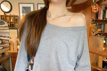 Off-Shoulder Button Slit Tee