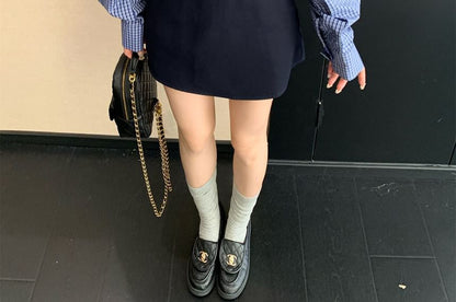 Black Crop Top with Off-Shoulder Plaid Panels - Altfashion Shop