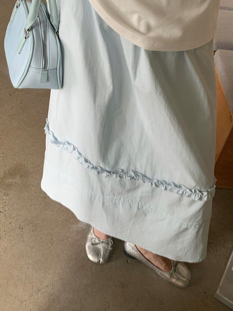 Black High-Waisted Frilled A-Line Midi Skirt - Altfashion Shop